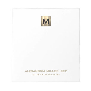 Elegant White and Gold Initial Logo Notepad