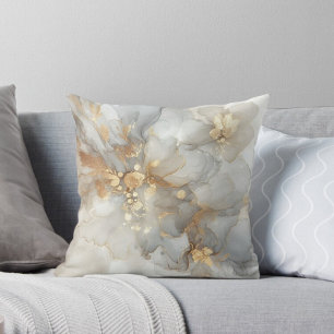 Elegant White and Gold Ink Abstract Art  Cushion