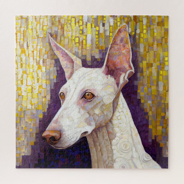 Elegant White and Gold Klimt Style Dog Mosaic Jigsaw Puzzle (Vertical)