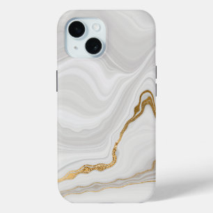 Elegant White And Gold Marble iPhone 15 Case