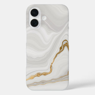 Elegant White And Gold Marble iPhone 16 Case