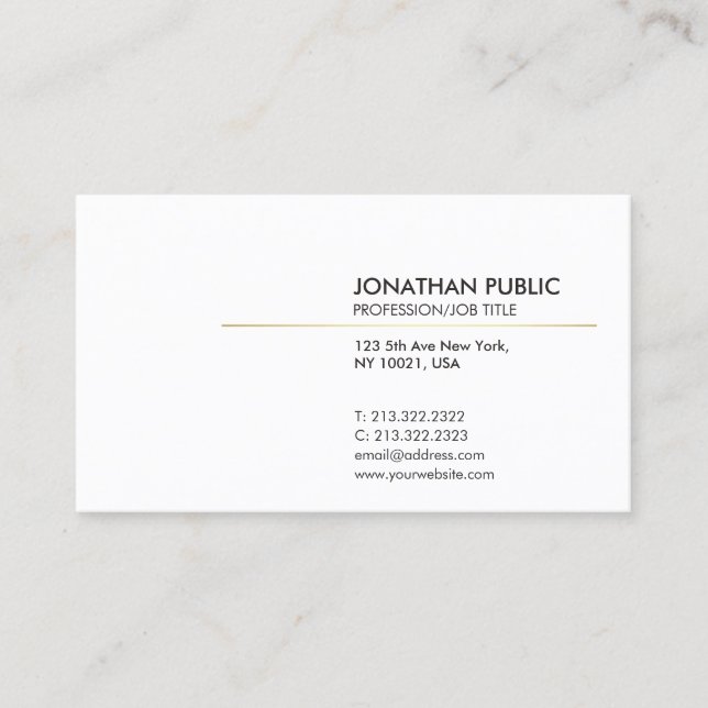 Elegant White and Gold Minimalistic Plain Modern Business Card (Front)