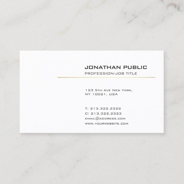 Elegant White and Gold Modern Simple Plain Business Card (Front)