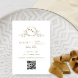 Elegant White and Gold Monogram QR Code RSVP Enclosure Card<br><div class="desc">Guide your guests to your wedding website and to RSVP online, with this beautiful and elegant QR code monogrammed enclosure card. Design in white and gold, with delicate hand-drawn monogram and modern hand-written calligraphy details. The text can easily be personalised using the text box provided. Add your scan code, or...</div>
