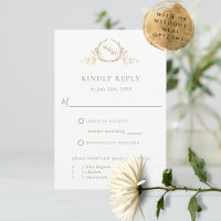 Elegant White and Gold Monogram RSVP Card