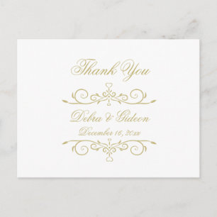 Elegant White and Gold Monogram Thank You Postcard