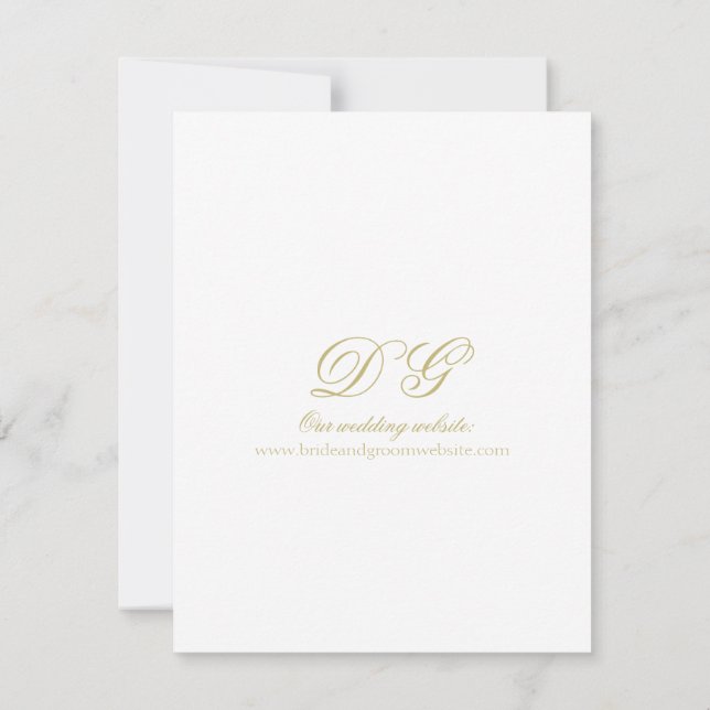 Elegant White and Gold Monogram Wedding Details Invitation (Back)