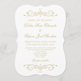 Elegant White and Gold Monogram Wedding Invitation