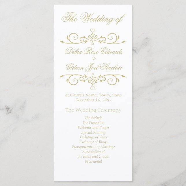 Elegant White and Gold Monogram Wedding Program (Front)