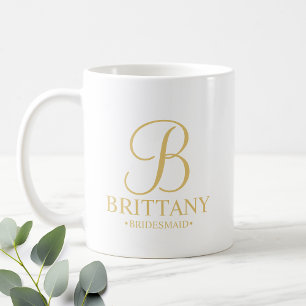 Elegant White and Gold Personalised Bridesmaid Coffee Mug