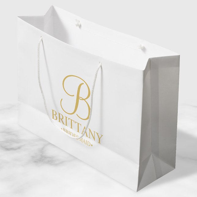 Elegant White and Gold Personalised Bridesmaid Large Gift Bag (Creator Uploaded)