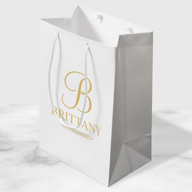 Elegant White and Gold Personalised Bridesmaid Medium Gift Bag (Creator Uploaded)