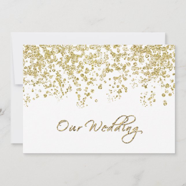 Elegant White and Gold Polka-dots Confetti Wedding Invitation (Front)