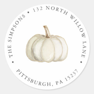 Elegant White and Gold Pumpkin Return Address Classic Round Sticker