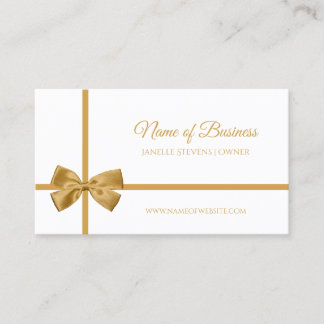 Elegant White and Gold Ribbon Gift Wrapped Bow Business Card