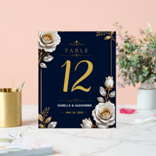 Elegant White and Gold Rose on Navy Blue Acrylic Sign