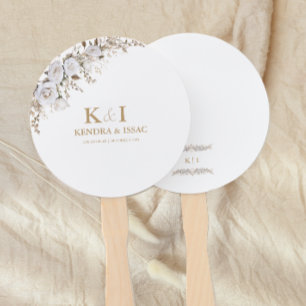 Elegant White and Gold Roses Vintage Crest Wedding Hand Fan