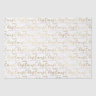 Elegant White and Gold Script Merry Christmas Text Tissue Paper