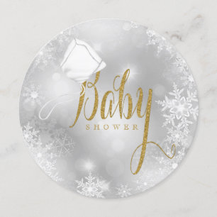 Elegant White and Gold Snowflake Baby Shower Invitation