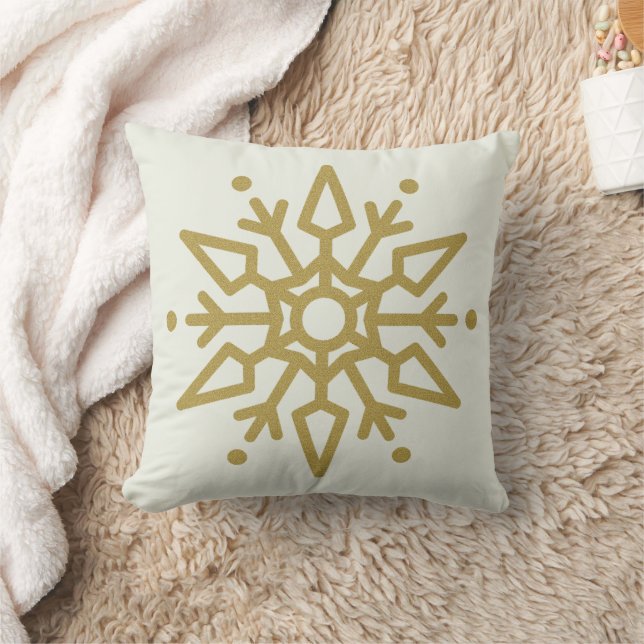 Elegant White and Gold Snowflake Throw Pillow (Blanket)