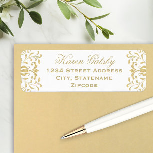 Elegant White and Gold Vintage Damask Address Return Address Label