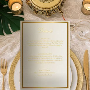 Elegant White and Gold Wedding Details Card