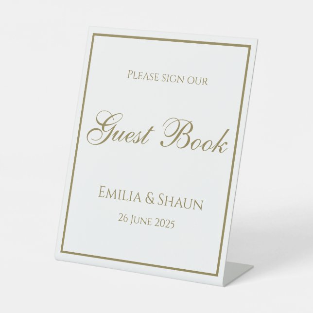 Elegant White and Gold Wedding Guestbook Sign (Front)