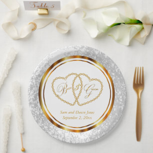 Elegant White and Gold Wedding Paper Plate