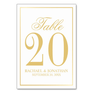 Elegant White and Gold Wedding Table Number