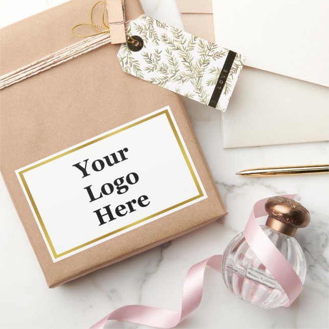 Elegant White and Gold Your Logo Here Template Rectangular Sticker (Gifting)