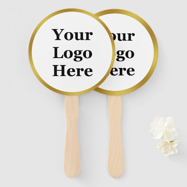 Elegant White and Gold Your Logo Here Templatet Hand Fan (Front and Back)