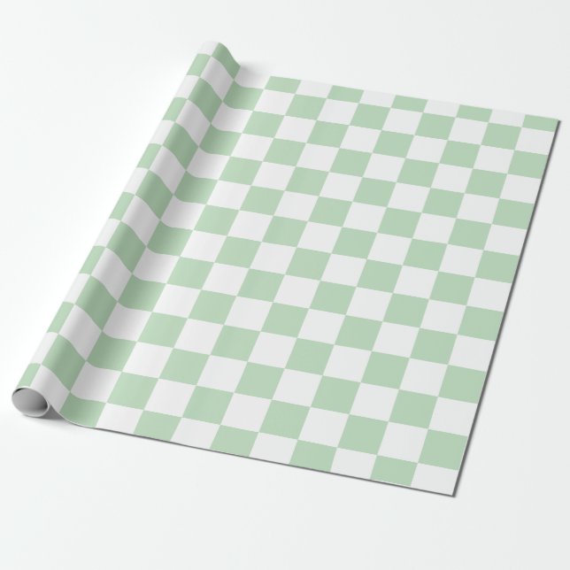 Elegant White and Green Chequerboard  Wrapping Paper (Unrolled)
