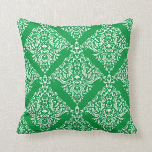 Elegant White And Green Floral Damasks 2 Cushion