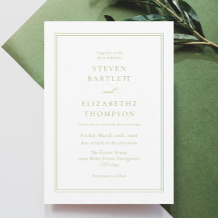 Elegant White and Green Wedding Invitation