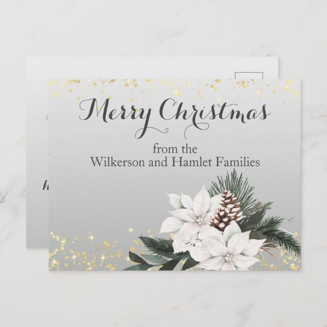 Elegant White and Green Winter Floral Christmas Holiday Postcard (Front/Back)