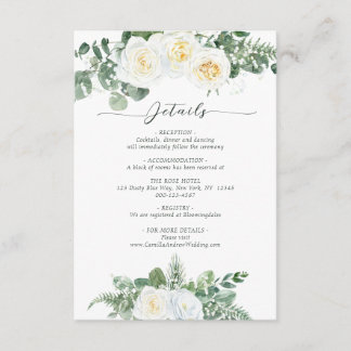 Elegant White and Greenery Flowers Wedding Details Enclosure Card