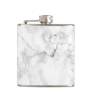 Elegant white and grey faux marble texture hip flask