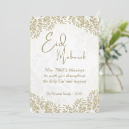 Elegant White and Grey Floral Eid Card Happy Eid