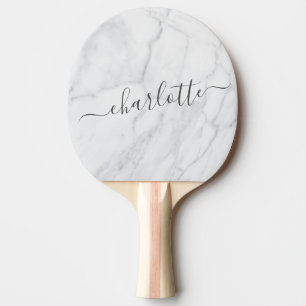 Elegant White and Grey Marble Script Personalised Ping Pong Paddle