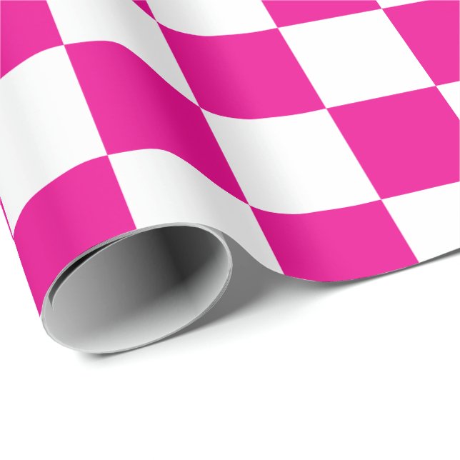 Elegant White and Hot Pink Chequerboard  Wrapping Paper (Roll Corner)
