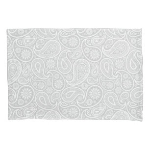 Elegant White And Light Grey Paisley Pattern Pillowcase