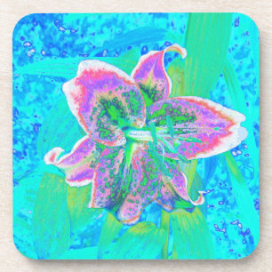 Elegant White and Lime Green Lily Flower Coaster