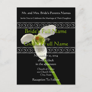 Elegant White and Lime Wedding Invitation Postcard