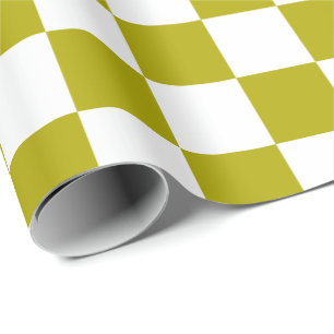 Elegant White and Olive Green Chequerboard  Wrapping Paper