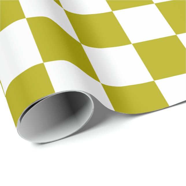 Elegant White and Olive Green Chequerboard  Wrapping Paper (Roll Corner)