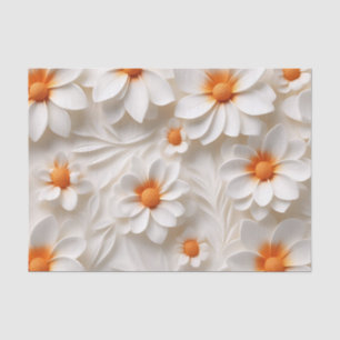 Elegant White and Orange Floral Textured Tissue Paper