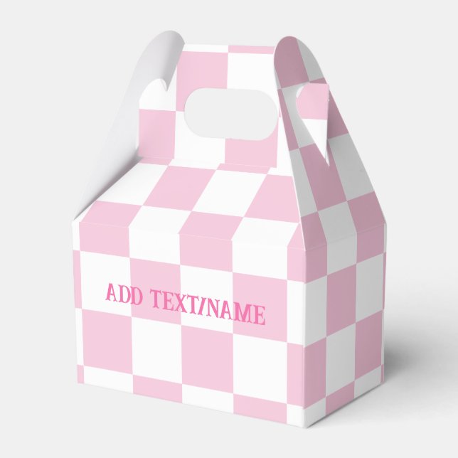 Elegant White and Pastel Pink Chequerboard  Favour Box (Back Side)