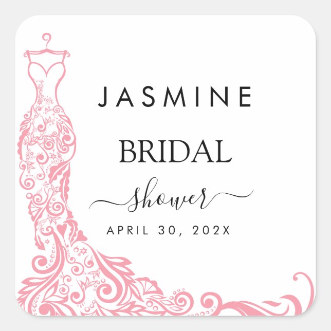 Elegant White and pink  Bridal Shower  Square Sticker (Front)