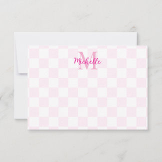 Elegant White and Pink Checkerboard Personalized Card