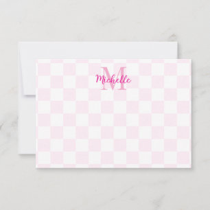 Elegant White and Pink Chequerboard Personalised Card